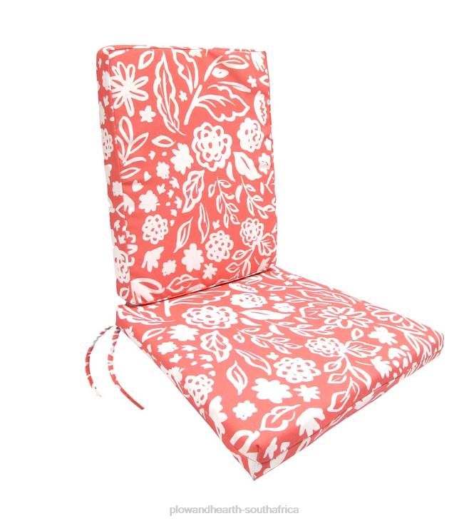 Houseware Plow & Hearth Polyester Classic Chair Cushion With Ties, Seat 19x 17x 2 1/2 ; Back 19x 19x 2 1/2- Floral Sketch Blush NFLB1190