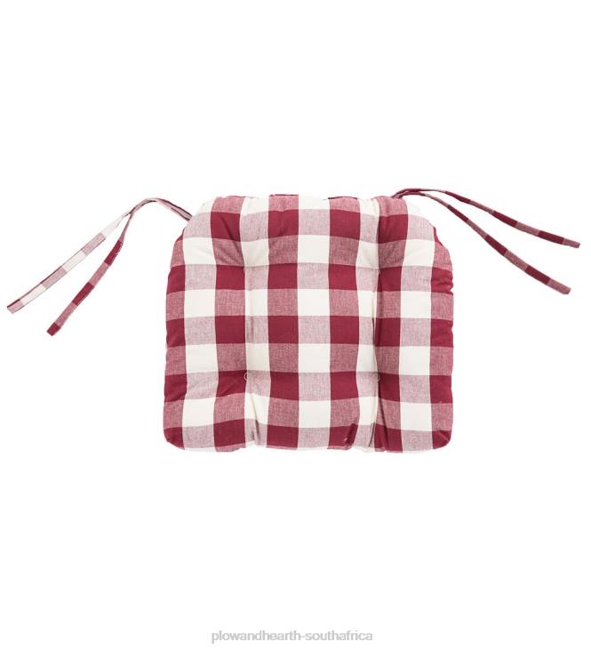 Houseware Plow & Hearth Reversible Buffalo Check Tufted Chair Pad with Ties - Burgundy NFLB2097