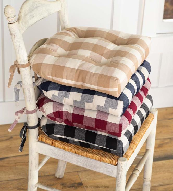Houseware Plow & Hearth Reversible Buffalo Check Tufted Chair Pad with Ties - Burgundy NFLB2097