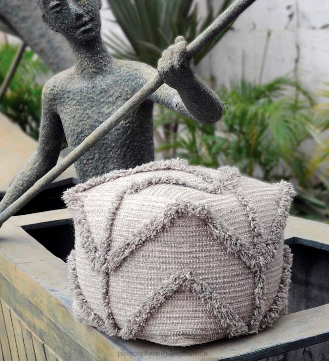 Houseware Plow & Hearth Zigzag Fringe Wool Pouf, 18sq. - Gray NFLB2024