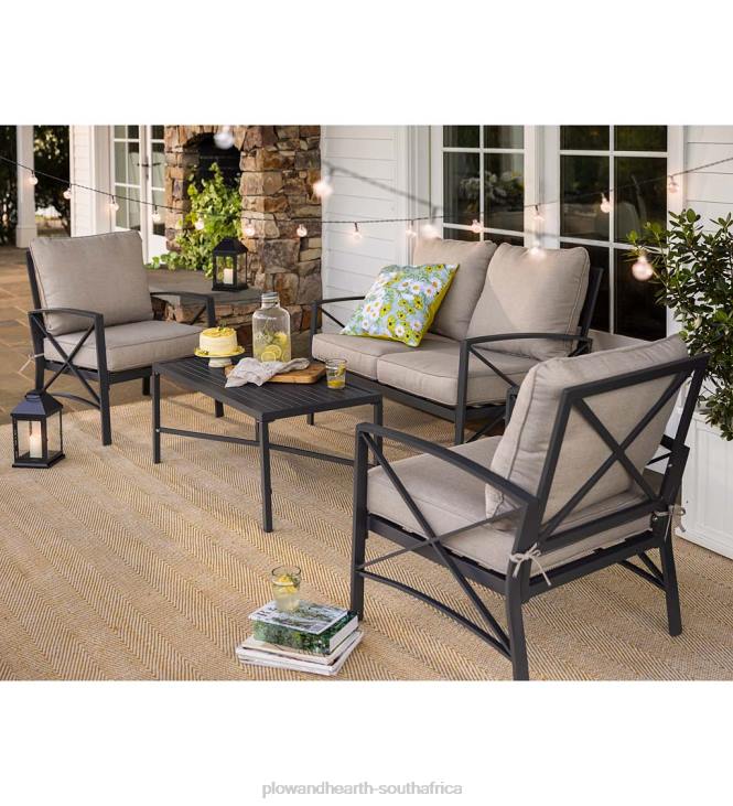 Houseware Plow & Hearth Arlington Cast Aluminum Outdoor Patio Seating with Cushions, 4-Piece Set NFLB1140