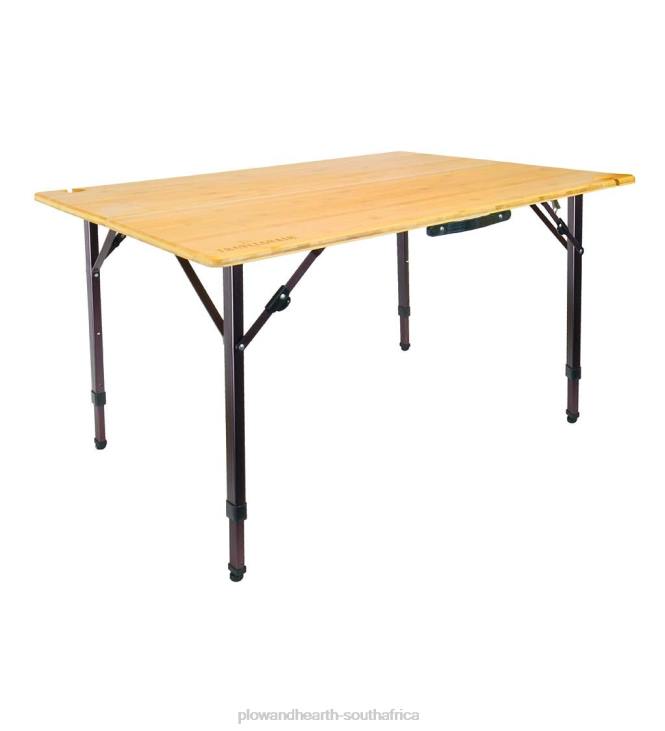 Houseware Plow & Hearth Bamboo Adjustable Height Folding Camp Table with Wine Glass Holders - Bamboo/Bronze NFLB1167
