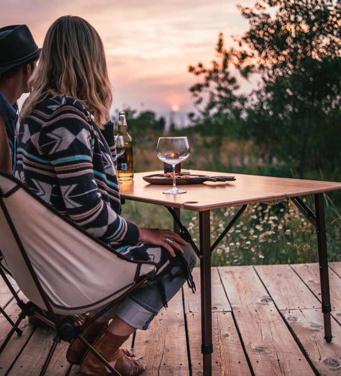 Houseware Plow & Hearth Bamboo Adjustable Height Folding Camp Table with Wine Glass Holders - Bamboo/Bronze NFLB1167