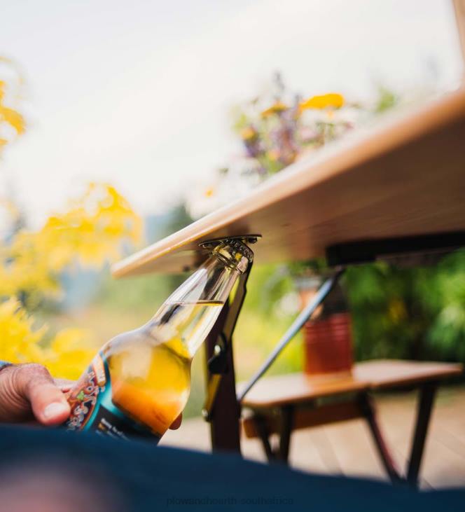 Houseware Plow & Hearth Bamboo Adjustable Height Folding Camp Table with Wine Glass Holders - Bamboo/Bronze NFLB1167