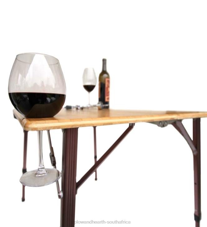 Houseware Plow & Hearth Bamboo Adjustable Height Folding Camp Table with Wine Glass Holders - Bamboo/Bronze NFLB1167