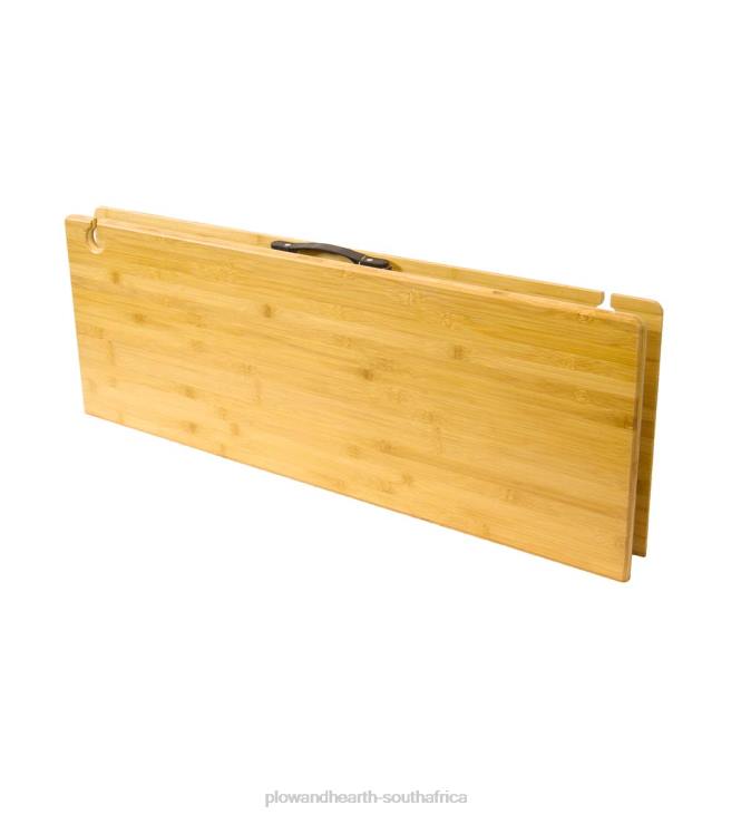 Houseware Plow & Hearth Bamboo Adjustable Height Folding Camp Table with Wine Glass Holders - Bamboo/Bronze NFLB1167