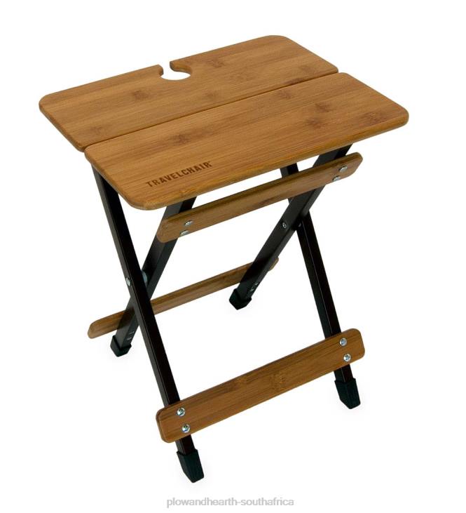 Houseware Plow & Hearth Bamboo Folding Camp Side Table with Wine Glass Holder - Bamboo/Bronze NFLB1176