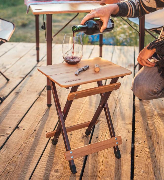Houseware Plow & Hearth Bamboo Folding Camp Side Table with Wine Glass Holder - Bamboo/Bronze NFLB1176
