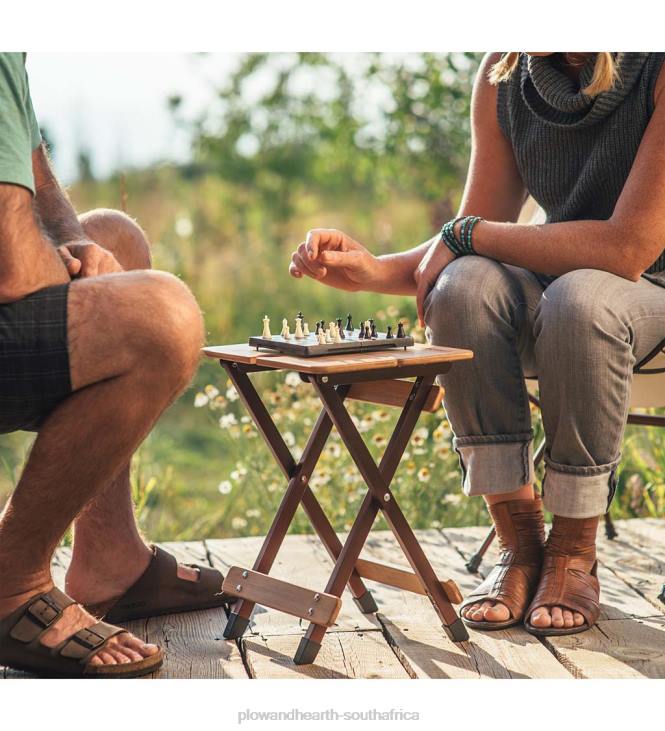 Houseware Plow & Hearth Bamboo Folding Camp Side Table with Wine Glass Holder - Bamboo/Bronze NFLB1176