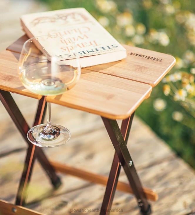 Houseware Plow & Hearth Bamboo Folding Camp Side Table with Wine Glass Holder - Bamboo/Bronze NFLB1176