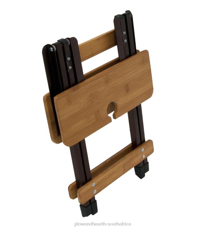 Houseware Plow & Hearth Bamboo Folding Camp Side Table with Wine Glass Holder - Bamboo/Bronze NFLB1176