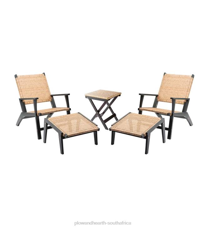 Houseware Plow & Hearth Claytor Eucalyptus Outdoor 2 Chairs and 2 Ottomans with Table, 5-Piece Set - Black NFLB1126