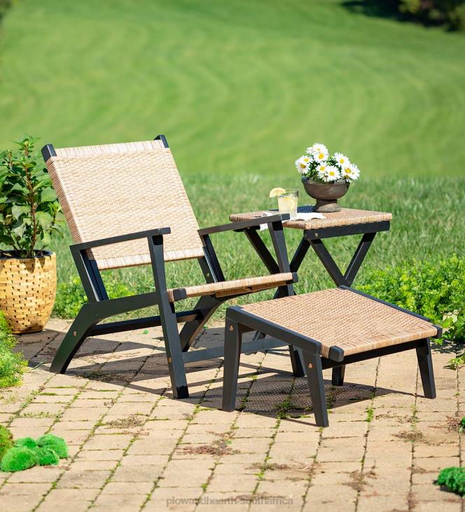 Houseware Plow & Hearth Claytor Eucalyptus Outdoor 2 Chairs and 2 Ottomans with Table, 5-Piece Set - Black NFLB1126