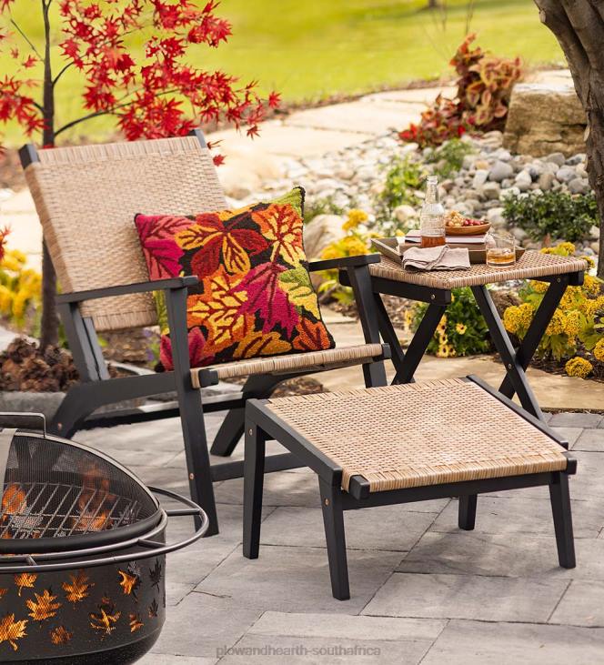 Houseware Plow & Hearth Claytor Eucalyptus Outdoor Furniture, Chair and Ottoman, 2-Piece Set - Black NFLB1094