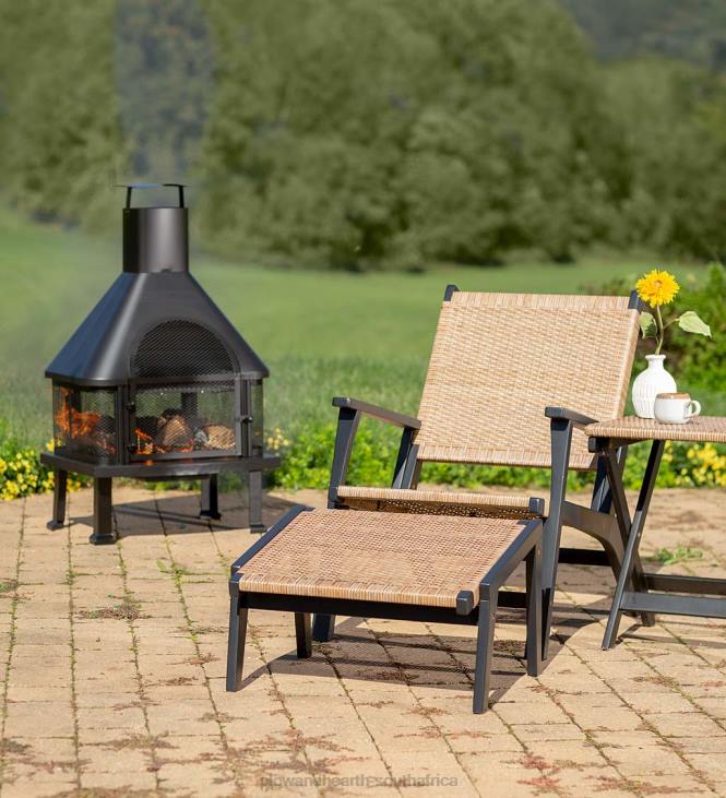 Houseware Plow & Hearth Claytor Eucalyptus Outdoor Furniture, Chair and Ottoman, 2-Piece Set - Black NFLB1094