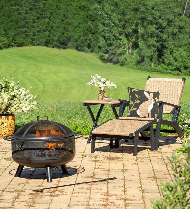 Houseware Plow & Hearth Claytor Eucalyptus Outdoor Furniture, Chair and Ottoman, 2-Piece Set - Black NFLB1094
