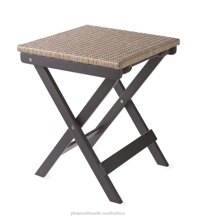 Houseware Plow & Hearth Claytor Folding Eucalyptus Outdoor Side Table - Black NFLB1161