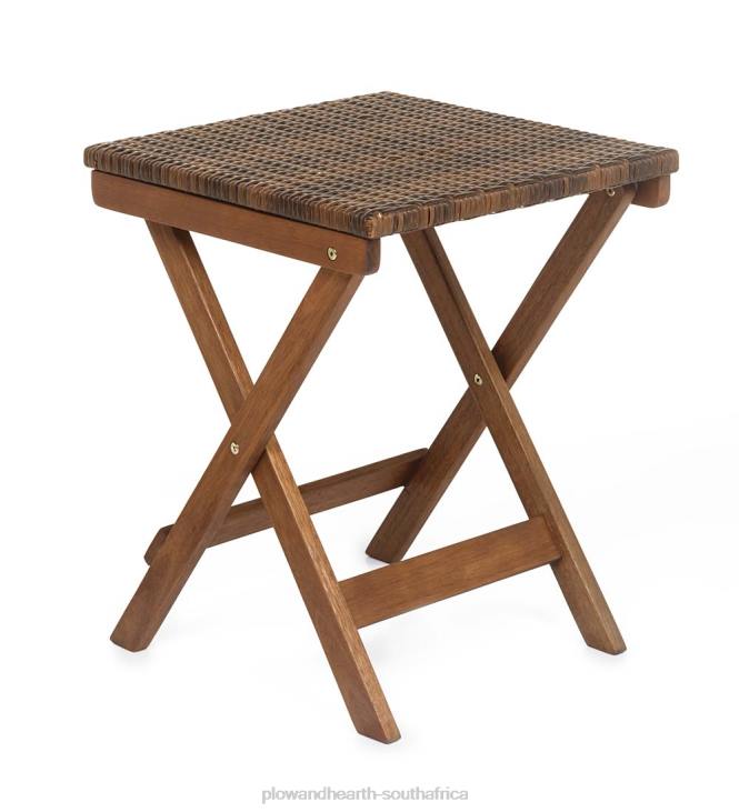Houseware Plow & Hearth Claytor Folding Eucalyptus Outdoor Side Table - Black NFLB1161