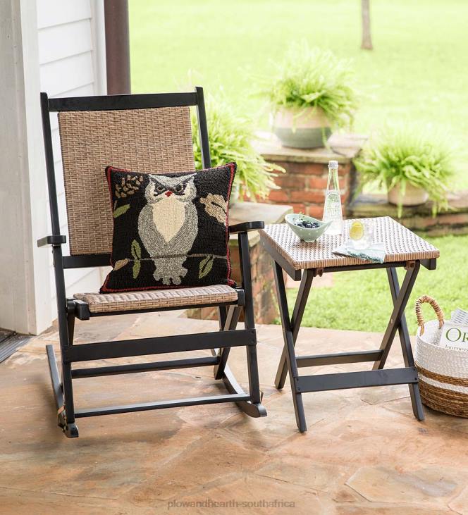 Houseware Plow & Hearth Claytor Folding Eucalyptus Outdoor Side Table - Black NFLB1161