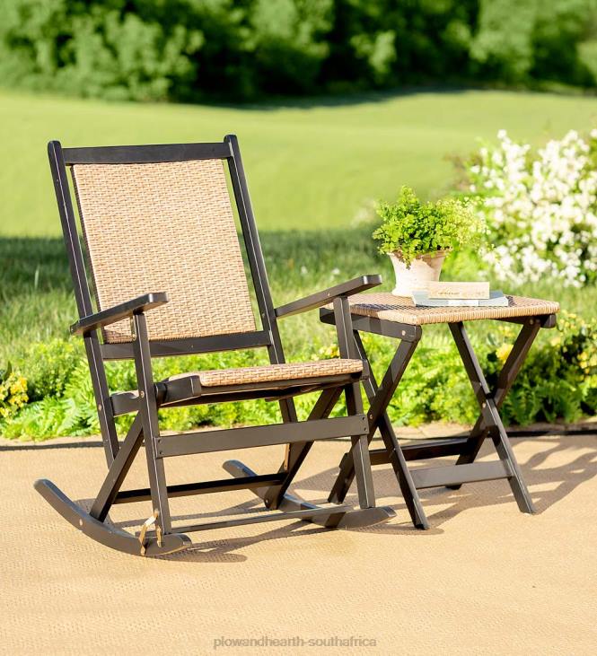Houseware Plow & Hearth Claytor Folding Eucalyptus Outdoor Side Table - Black NFLB1161