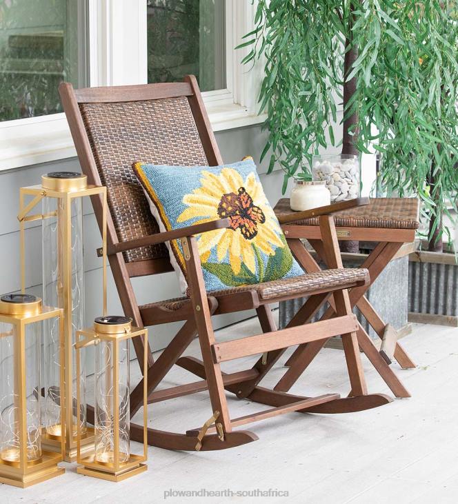 Houseware Plow & Hearth Claytor Folding Eucalyptus Outdoor Side Table - Black NFLB1161