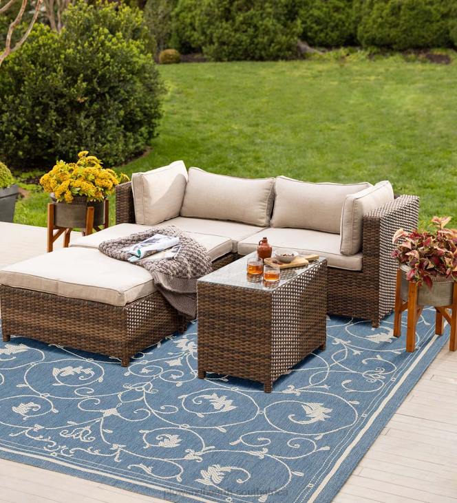 Houseware Plow & Hearth Convertible Outdoor Wicker Lounger Seating Set with Cushions NFLB1082