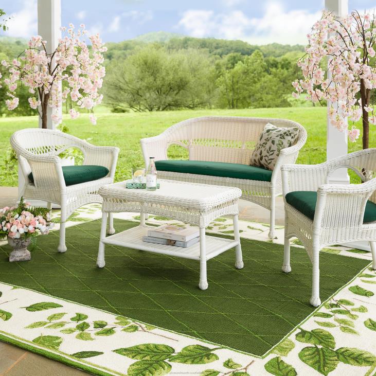 Houseware Plow & Hearth Easy Care Resin Wicker Love Seat, Chairs And Coffee Table Set NFLB1077