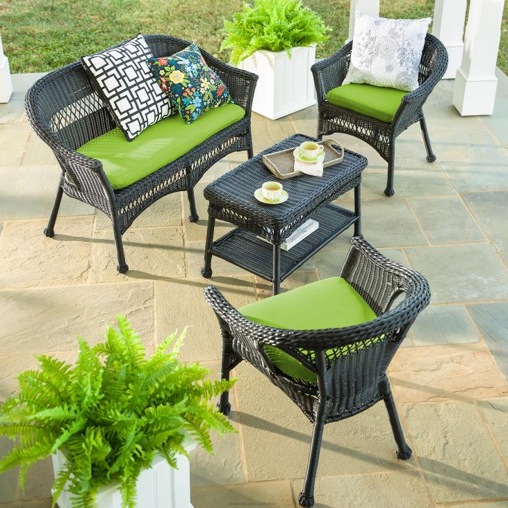 Houseware Plow & Hearth Easy Care Resin Wicker Love Seat, Chairs And Coffee Table Set NFLB1077