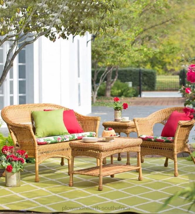 Houseware Plow & Hearth Easy Care Resin Wicker Love Seat, Chairs And Coffee Table Set NFLB1077