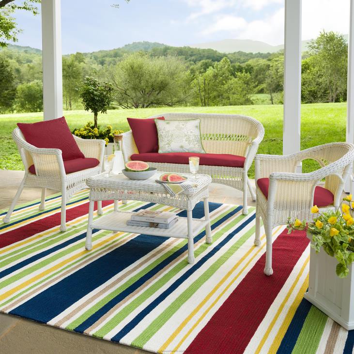 Houseware Plow & Hearth Easy Care Resin Wicker Love Seat, Chairs And Coffee Table Set NFLB1077