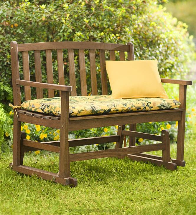 Houseware Plow & Hearth Eucalyptus Wood Love Seat Glider, Lancaster Outdoor Furniture Collection - Natural NFLB1160