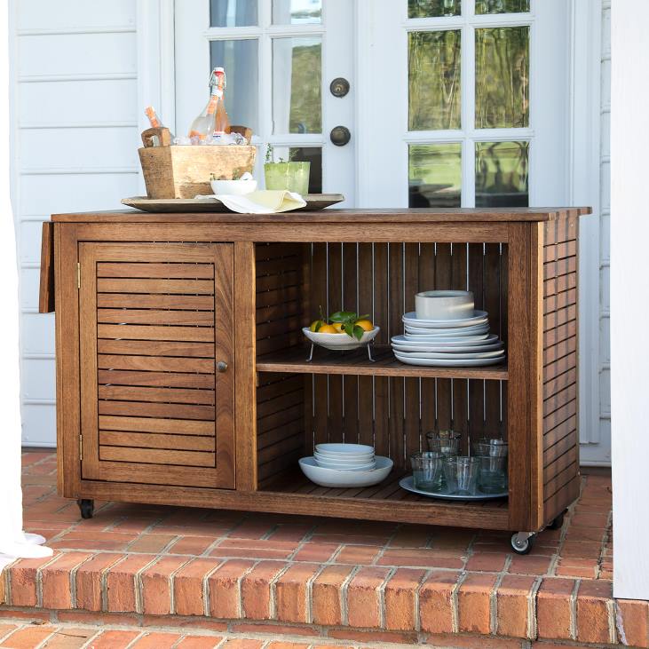 Houseware Plow & Hearth Eucalyptus Wood Rolling Carts, Lancaster Outdoor Furniture Collection NFLB1087