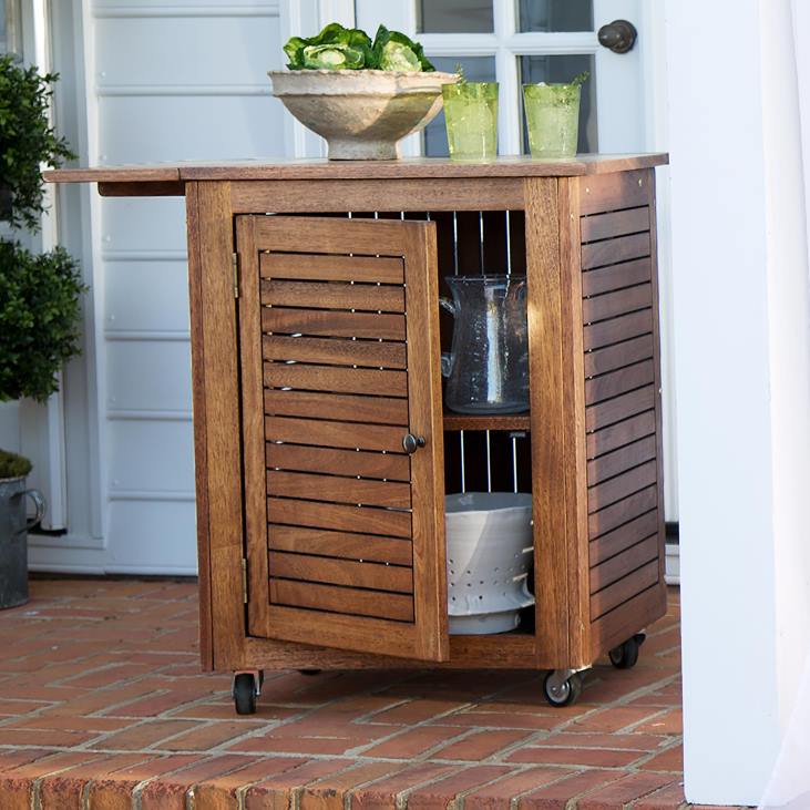 Houseware Plow & Hearth Eucalyptus Wood Rolling Carts, Lancaster Outdoor Furniture Collection NFLB1087