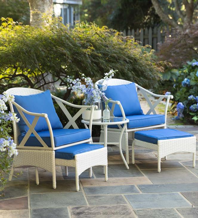 Houseware Plow & Hearth Five Piece White Wicker Patio Furniture Set with Cushions - White NFLB1079