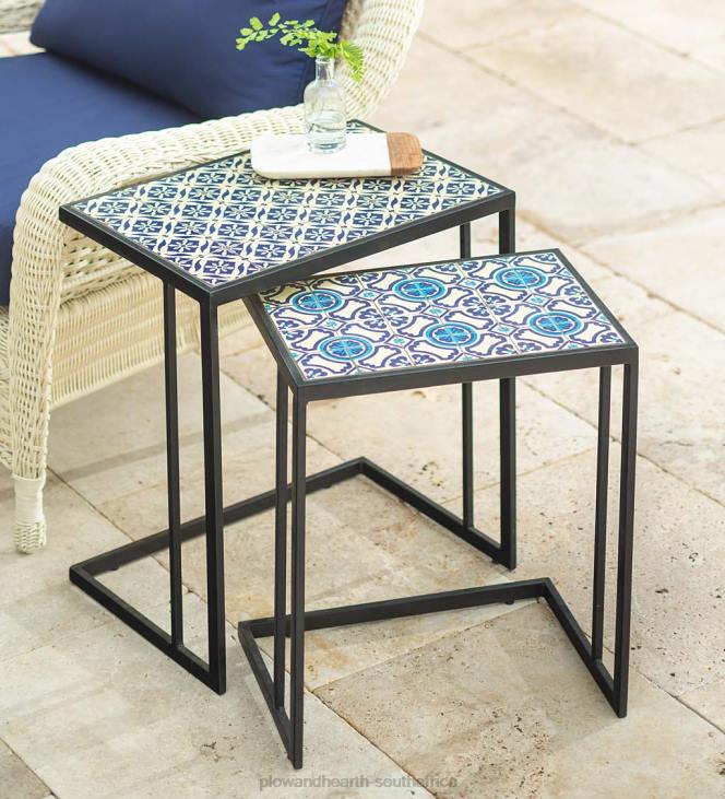 Houseware Plow & Hearth Handmade Ceramic Tile Nesting Tables, Set of 2 NFLB1108