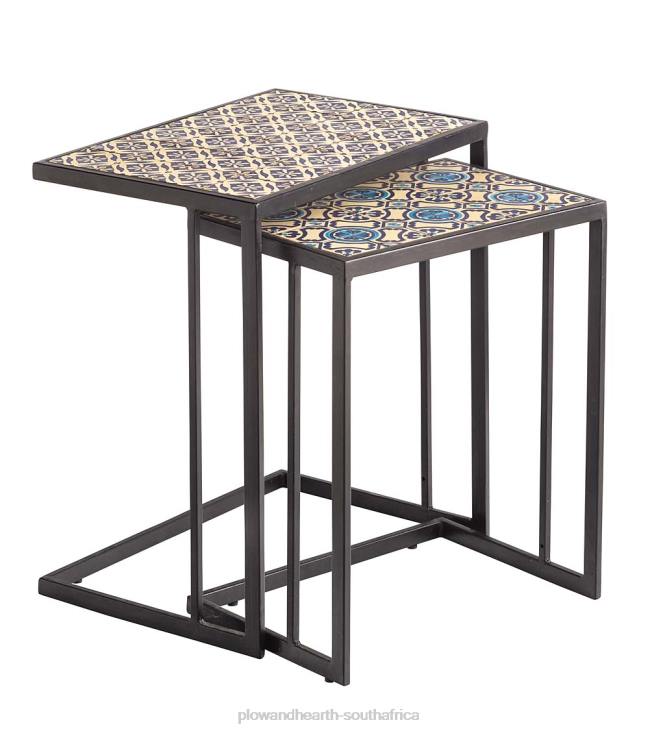 Houseware Plow & Hearth Handmade Ceramic Tile Nesting Tables, Set of 2 NFLB1108
