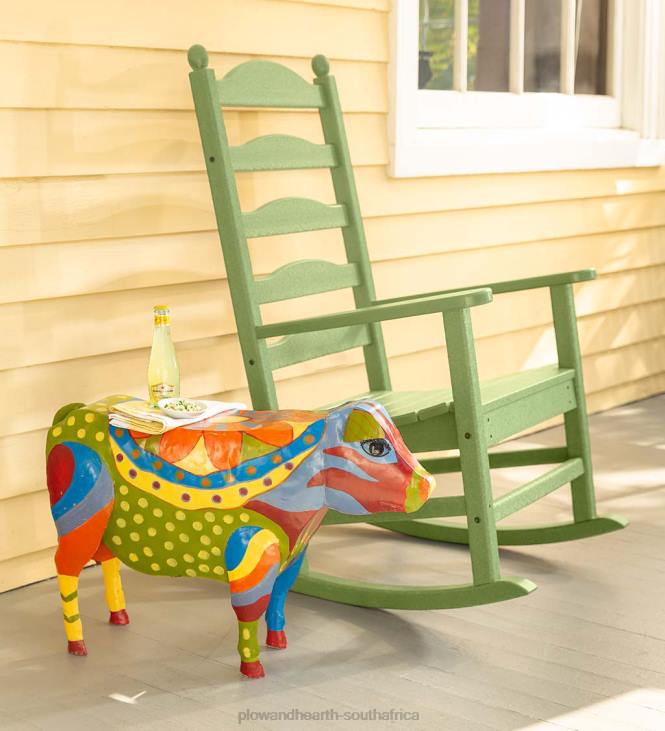 Houseware Plow & Hearth Handmade Colorful Painted Folk Art Cow Metal Side Table NFLB1111