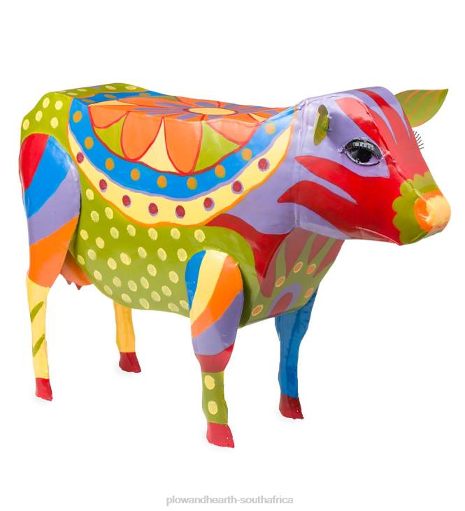 Houseware Plow & Hearth Handmade Colorful Painted Folk Art Cow Metal Side Table NFLB1111