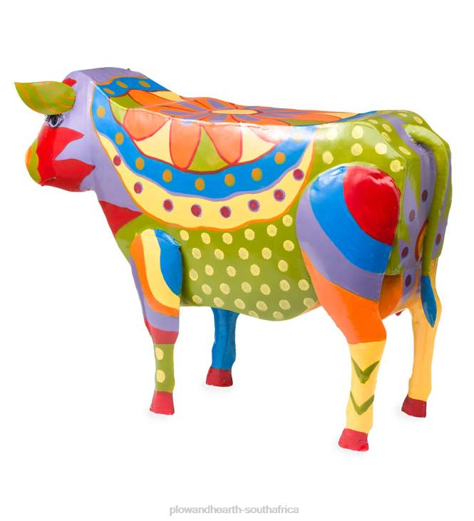 Houseware Plow & Hearth Handmade Colorful Painted Folk Art Cow Metal Side Table NFLB1111
