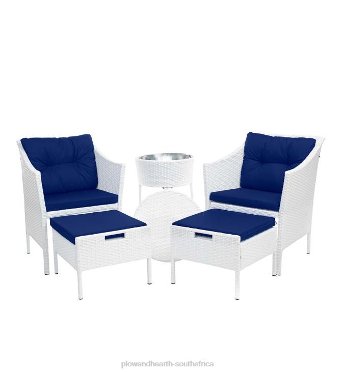 Houseware Plow & Hearth Harbor Moon Chat Set with Hideaway Ottomans and Cooler Table - White NFLB1098