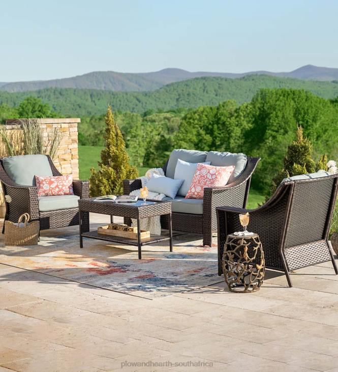 Houseware Plow & Hearth Hawthorne Outdoor 4-Piece Wicker Seating Set with Cushions NFLB1105