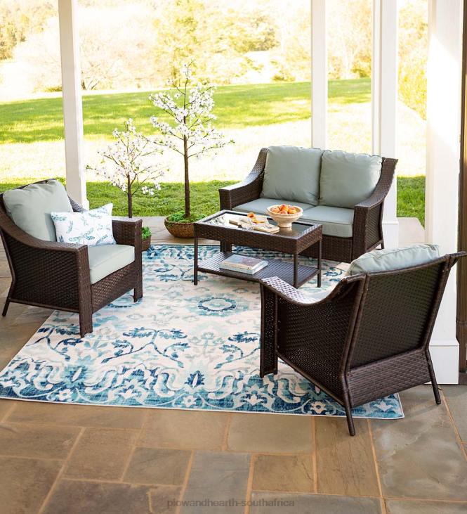 Houseware Plow & Hearth Hawthorne Outdoor 4-Piece Wicker Seating Set with Cushions NFLB1105
