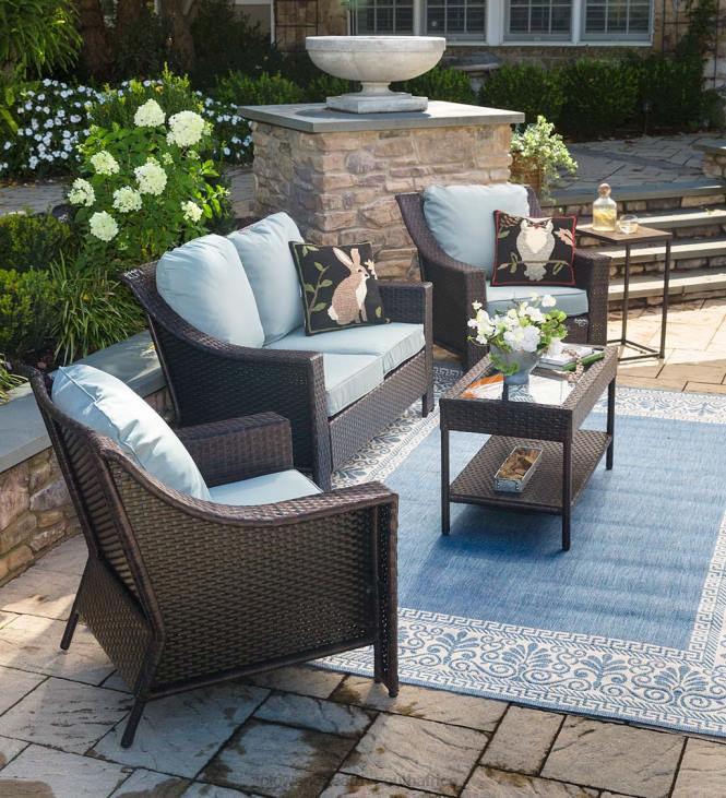 Houseware Plow & Hearth Hawthorne Outdoor 4-Piece Wicker Seating Set with Cushions NFLB1105