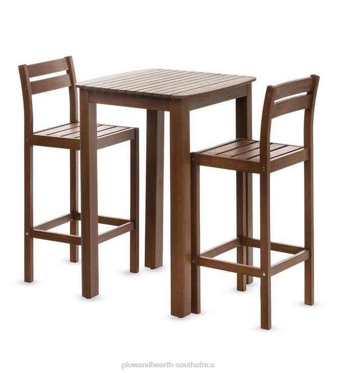 Houseware Plow & Hearth Lancaster Eucalyptus Outdoor Bar Set with Table and 2 Bar Stools, 3-Piece Set - Natural NFLB1141