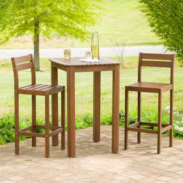 Houseware Plow & Hearth Lancaster Eucalyptus Outdoor Bar Set with Table and 2 Bar Stools, 3-Piece Set - Natural NFLB1141
