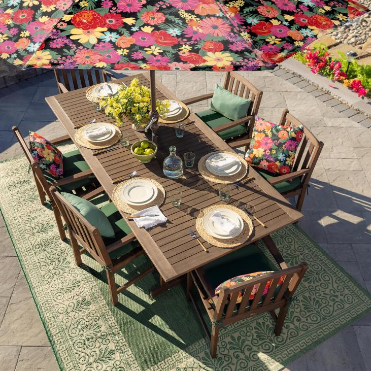 Houseware Plow & Hearth Lancaster Outdoor Furniture Collection, Eucalyptus Wood Extension Table and 6 Chairs NFLB1123