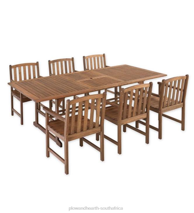 Houseware Plow & Hearth Lancaster Outdoor Furniture Collection, Eucalyptus Wood Extension Table and 6 Chairs NFLB1123