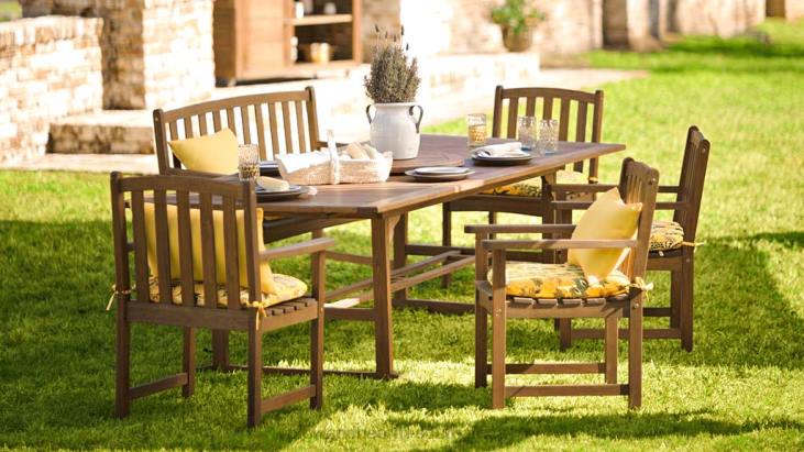 Houseware Plow & Hearth Lancaster Outdoor Furniture Collection, Eucalyptus Wood Extension Table and 6 Chairs NFLB1123