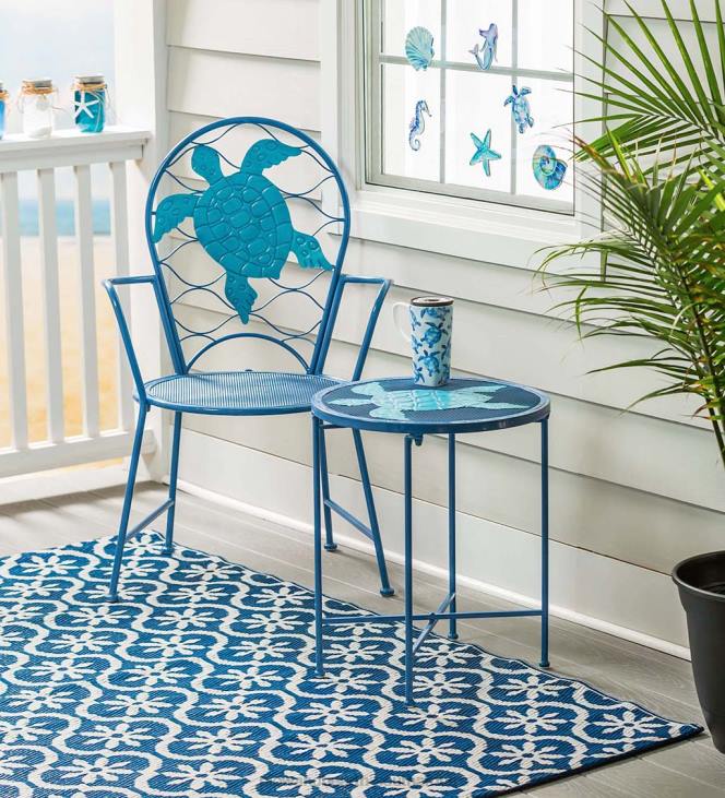 Houseware Plow & Hearth Metal Sea Turtle Outdoor Table and Chair Set NFLB1173