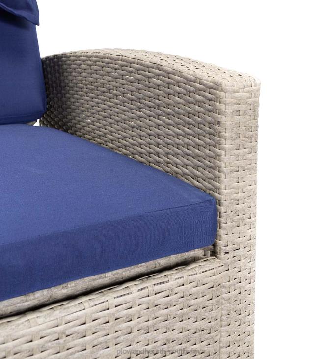Houseware Plow & Hearth Multi-Functional Outdoor Wicker Love Seat Chaise Lounger with Navy Cushions NFLB1114